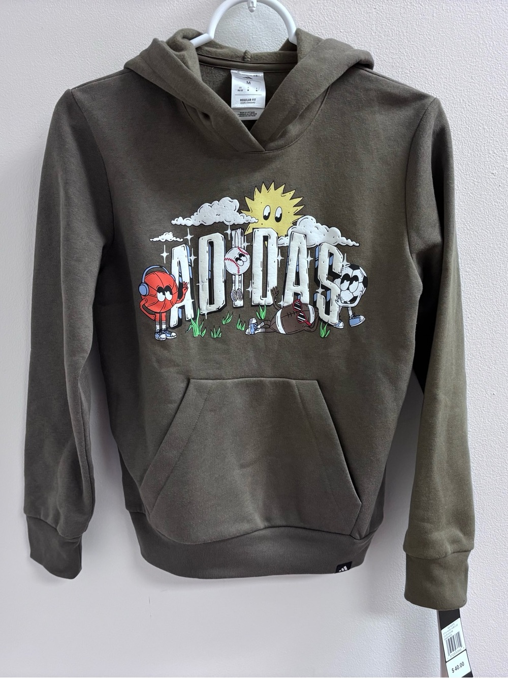 NWT Adidas Youth Medium Graphic Hoodie Olive Green Sports Sweatshirt